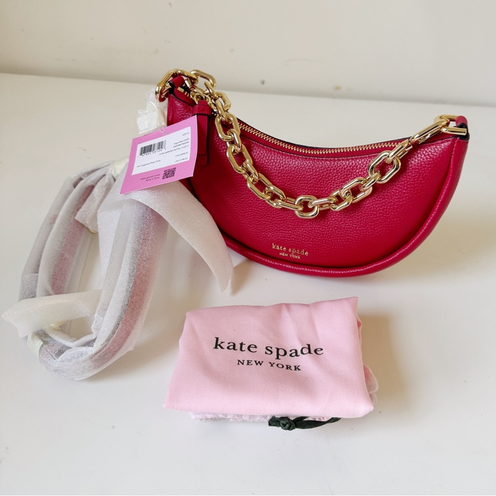 Kate Spade RED Smile Small pebbled leather shoulder bag (New with Tag)